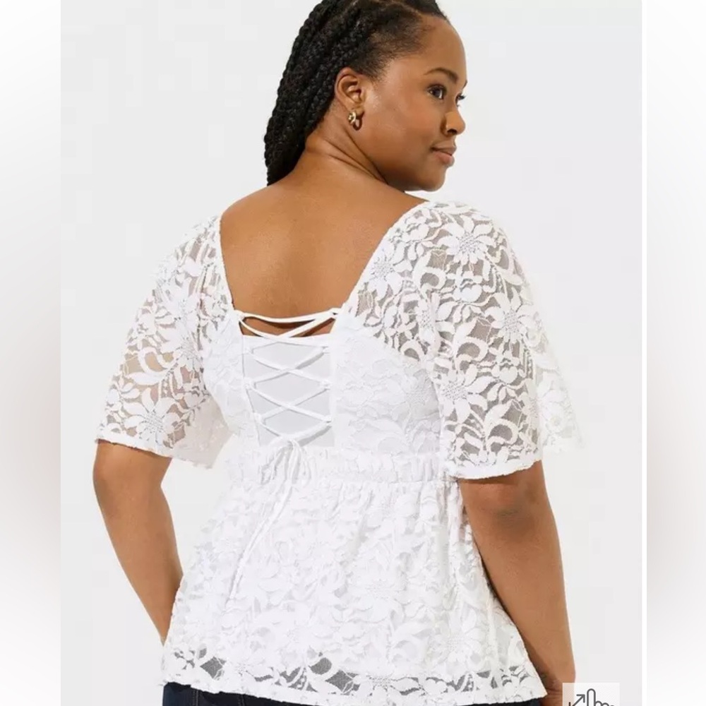 NWT Torrid Stretch Lace Square Neck Lace Up Back Peplum Top - Picture 8 of 8